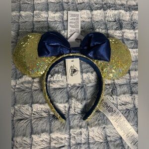 NWT DISNEY MINNIE EARS SPARKLE GOLD WITH BLUE BOW